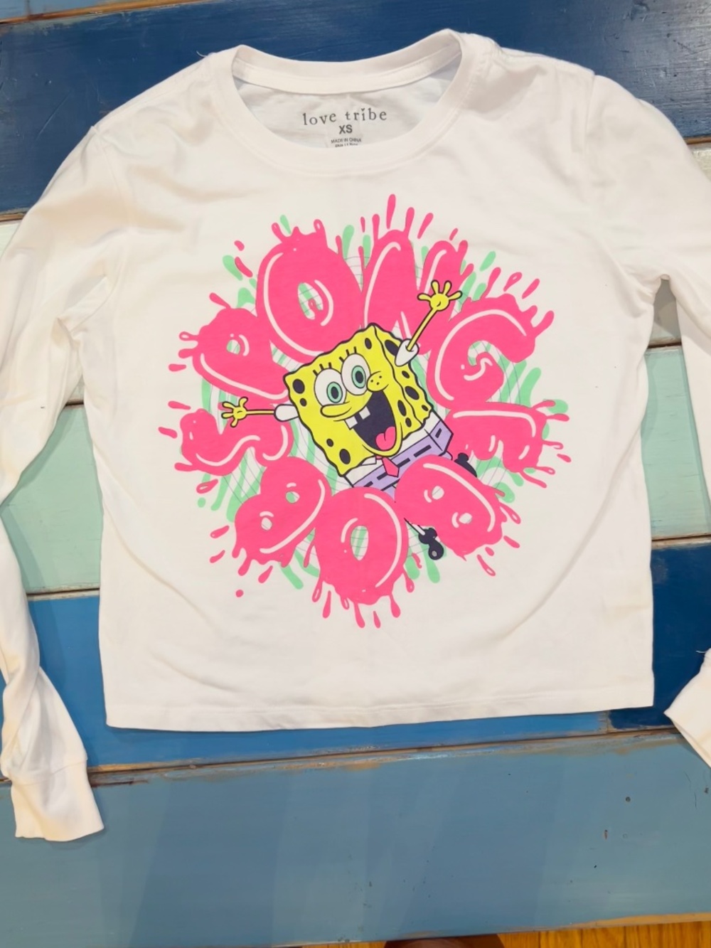 Love Tribe SpongeBob SquarePants XS White Long Sleeve Graphic Tee 2020